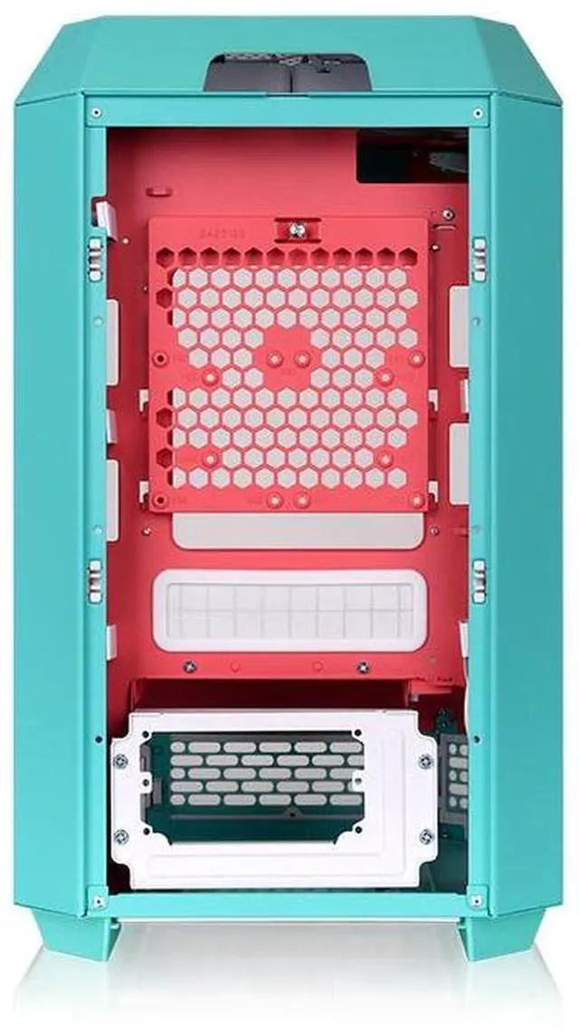 Alt view image 5 of 6 - Thermaltake Tower 250 mITX Mini Tower; 2x120mm CT Fans Included; 360mm Radiator Support; 360mm GPU Clearance; Dual Chamber; Mint Strawberry; CA-1Z9-00SLWN-00