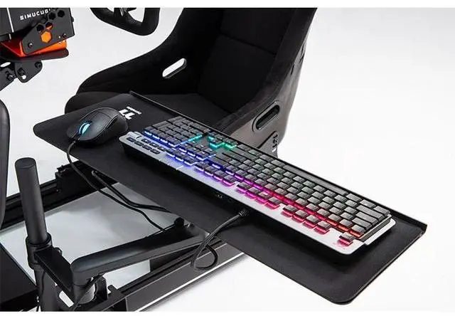 Alt view image 6 of 6 - Thermaltake Keyboard & Mouse Tray; 3 Axis Horizontal Rotation; Adjustable Tilt and Height, Tilt, and Angle; Cup Holder; Mouse Pad Included; GR500 & GF500 Compatible; Black; GSC-ACC-KBASBB-01