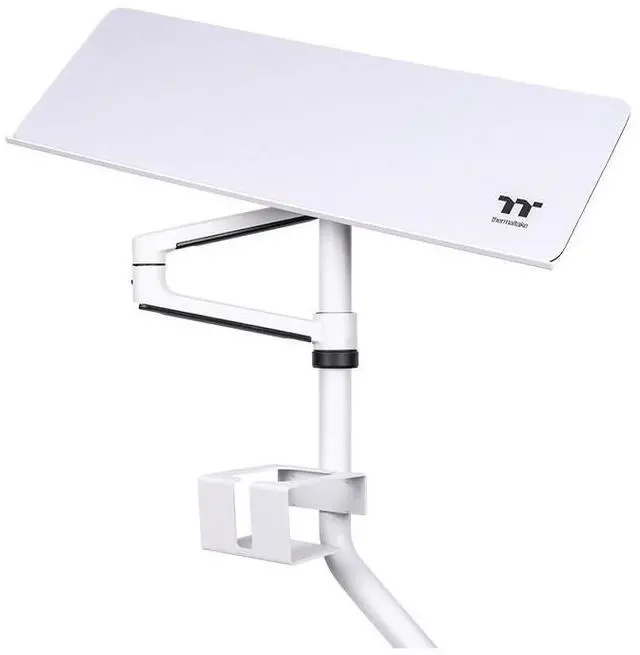 Main image of Thermaltake Keyboard & Mouse Tray; 3 Axis Horizontal Rotation; Adjustable Tilt and Height, Tilt, and Angle; Cup Holder; Mouse Pad Included; GR500 & GF500 Compatible; Snow; GSC-ACC-KBASWH-01