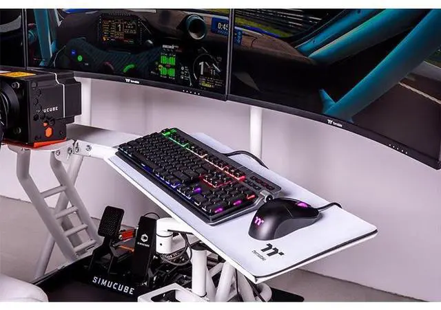 Alt view image 6 of 6 - Thermaltake Keyboard & Mouse Tray; 3 Axis Horizontal Rotation; Adjustable Tilt and Height, Tilt, and Angle; Cup Holder; Mouse Pad Included; GR500 & GF500 Compatible; Snow; GSC-ACC-KBASWH-01