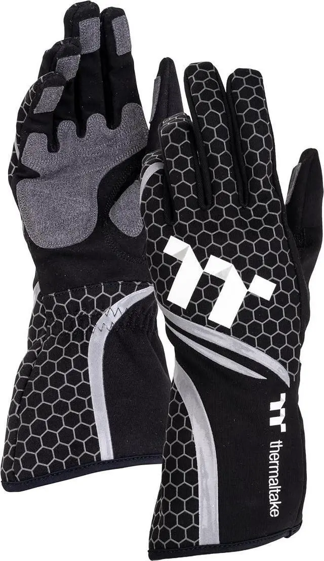 Alt view image 2 of 6 - Thermaltake Sim Gloves for racing simulator; Anti-slip, form-fitting, breathable stretch fabric; Touchscreen-compatible fingertips; size small; black; GRA-TTG-SGPXBB-2X