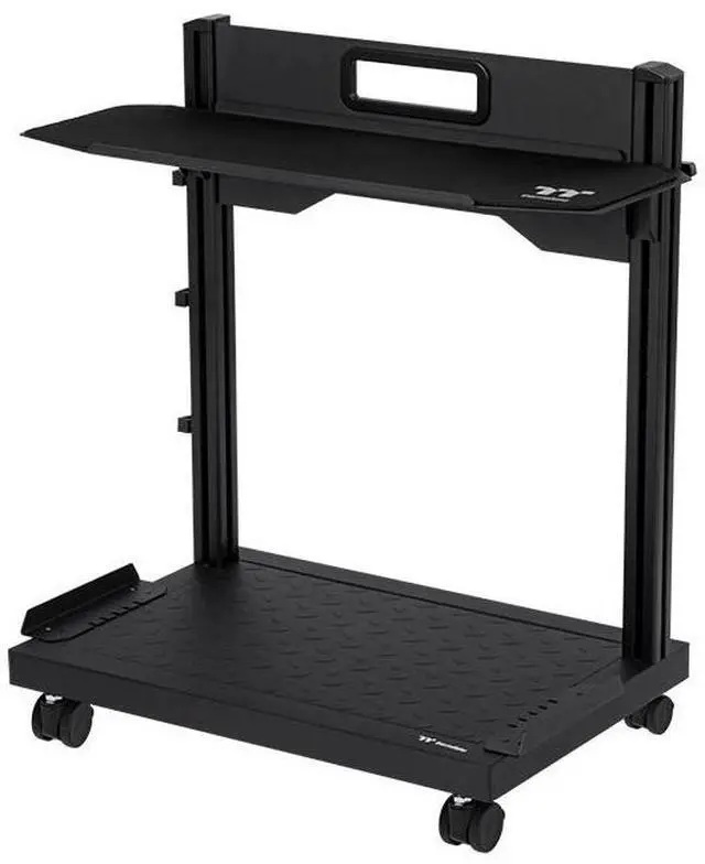Main image of Thermaltake Freestanding PC Gearstand; black; High-strength iron construction; dual tier layout; textered bottom shelf for PC systems; position adjusting top shelf;mobile cart design;GRA-TTG-PSLXBB-01
