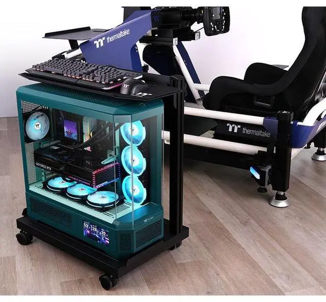 Alt view image 6 of 6 - Thermaltake Freestanding PC Gearstand; black; High-strength iron construction; dual tier layout; textered bottom shelf for PC systems; position adjusting top shelf;mobile cart design;GRA-TTG-PSLXBB-01
