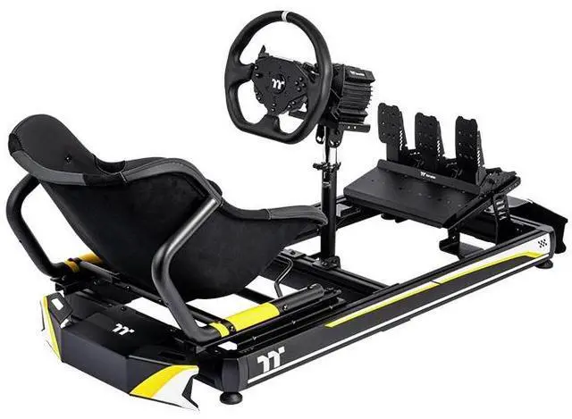 Alt view image 3 of 6 - Thermaltake GK500 Go Kart Racing Simulator Cockpit; Aluminum Alloy Fixed Frame; Powder Coating Finish; Black, RGB LED Lighting Strip; Premium Fabric, Adjustable seat; GSC-K50-CPASBB-01