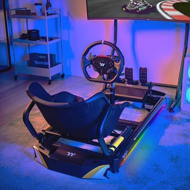Alt view image 6 of 6 - Thermaltake GK500 Go Kart Racing Simulator Cockpit; Aluminum Alloy Fixed Frame; Powder Coating Finish; Black, RGB LED Lighting Strip; Premium Fabric, Adjustable seat; GSC-K50-CPASBB-01