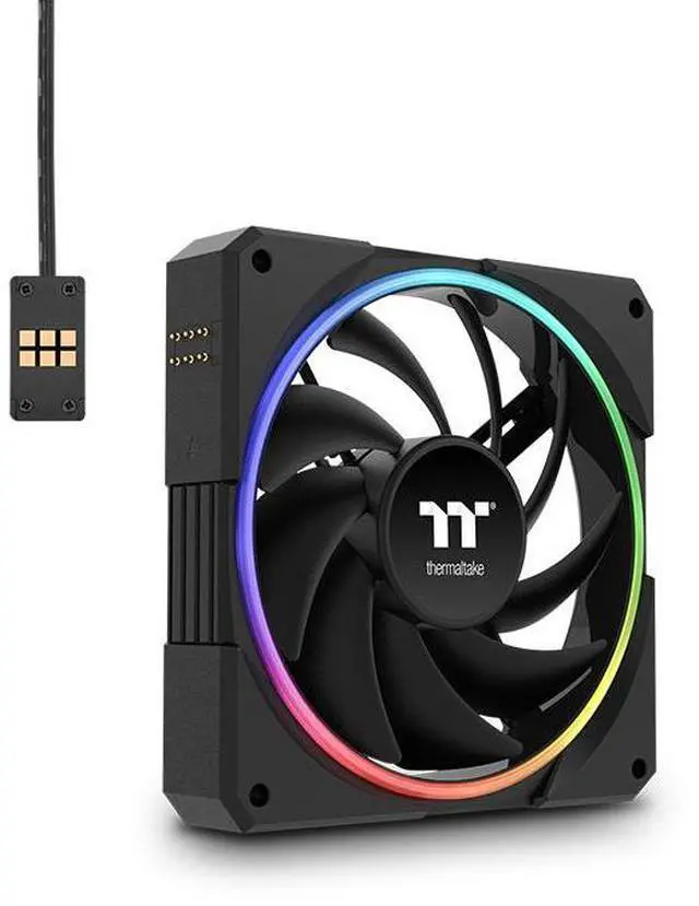 Main image of Thermaltake TS120 EX RGB 120mm; Embedded Temperature Sensor; PWM 500~2000 RPM; MagForce 2.0; Airflow 56.01 CFM; Hydraulic Bearing; TT RGB Plus 3.0; Controller Included; 3-Pack; Black; CL-F206-PL12SW-A