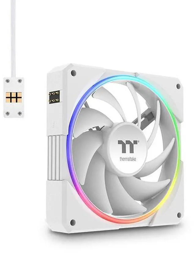 Main image of Thermaltake TS120 EX RGB 120mm; Embedded Temperature Sensor; PWM 500~2000 RPM; MagForce 2.0; Airflow 56.01 CFM; Hydraulic Bearing; TT RGB Plus 3.0; Controller Included; 3-Pack; White; CL-F207-PL12SW-A
