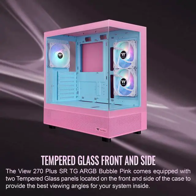 Alt view image 6 of 6 - Thermaltake View 270 Plus SR TG ARGB; Mid Tower Chassis; 1xSF240 ARGB PWM Reverse Fan 1xSF120 ARGB PWM Fan; 360mm Radiator Support; 420mm GPU Clearance; Bubble Pink; CA-1Y7-00MAWN-06