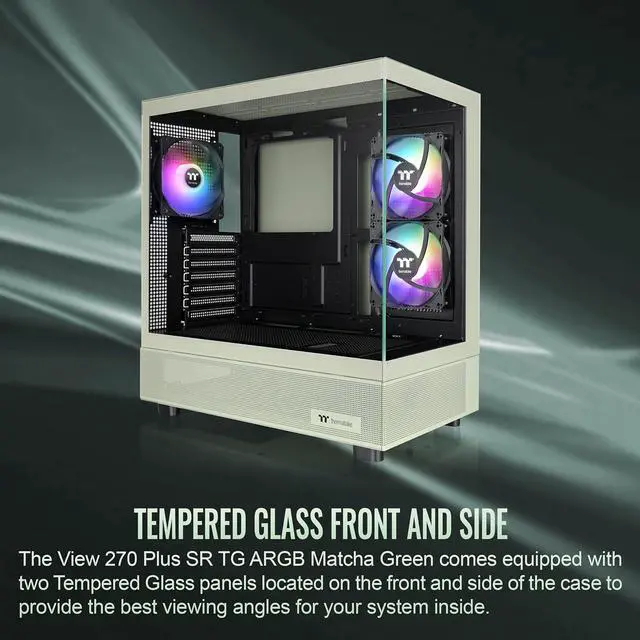 Alt view image 6 of 6 - Thermaltake View 270 Plus SR TG ARGB; Mid Tower Chassis; 1xSF240 ARGB PWM Reverse Fan 1xSF120 ARGB PWM Fan; 360mm Radiator Support; 420mm GPU Clearance; Matcha Green; CA-1Y7-00MEWN-06