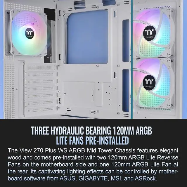 Alt view image 4 of 6 - Thermaltake View 270 Plus SR TG ARGB; Mid Tower Chassis; 1xSF240 ARGB PWM Reverse Fan 1xSF120 ARGB PWM Fan; 360mm Radiator Support; 420mm GPU Clearance; Hydrangea Blue; CA-1Y7-00MFWN-06