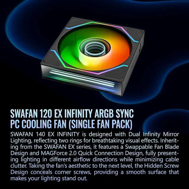 Alt view image 3 of 12 - Thermaltake Black SWAFAN 120 EX Infinity ARGB Infinity Mirror Hub and Frame PC Cooling Fan Single Pack CL-F264-PL12SW-A