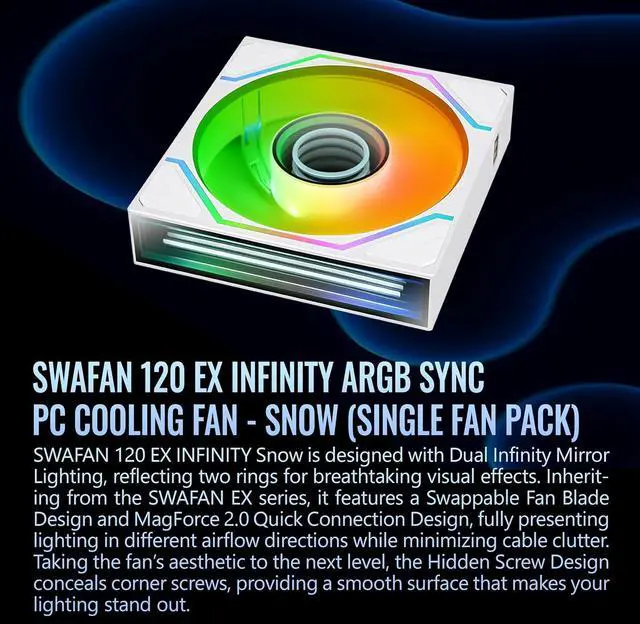 Alt view image 3 of 12 - Thermaltake SWAFAN 120 EX Infinity ARGB White Infinity Mirror Hub and Frame PC Cooling Fan CL-F265-PL12SW-A