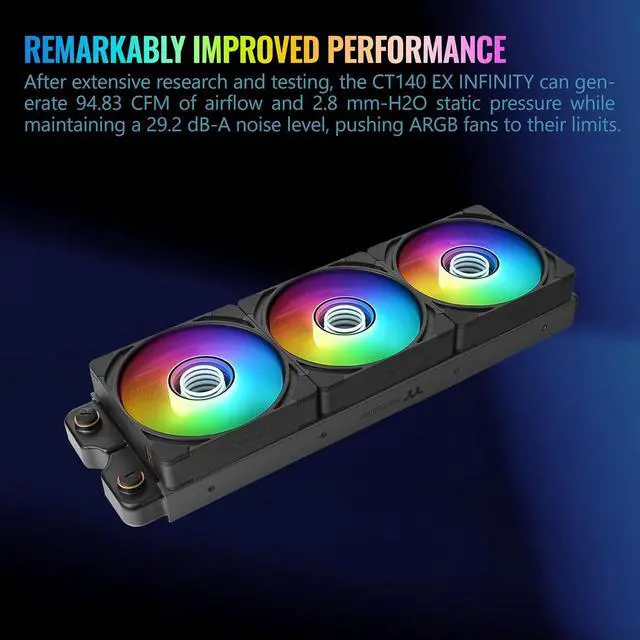 Alt view image 6 of 6 - Thermaltake CT140 EX Infinity ARGB Sync 3 Pack; Infinity Mirror Hub; 140mm x 28mm; PWM 500~1800 RPM; MagForce 2.0; 5V 3-Pin Motherboard Sync; 3-Pack; Black; CL-F242-PL14SW-A
