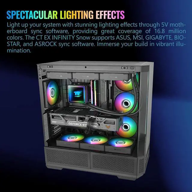 Alt view image 5 of 6 - Thermaltake CT140 EX Infinity ARGB Sync 3 Pack; Infinity Mirror Hub; 140mm x 28mm; PWM 500~1800 RPM; MagForce 2.0; 5V 3-Pin Motherboard Sync; 3-Pack; Black; CL-F242-PL14SW-A