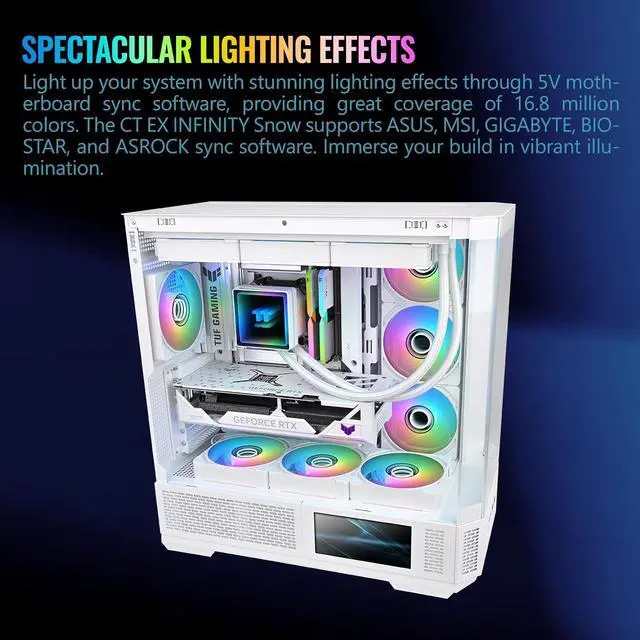 Alt view image 6 of 6 - Thermaltake CT140 EX Infinity ARGB Sync 3 Pack; Infinity Mirror Hub; 140mm x 28mm; PWM 500~1800 RPM; MagForce 2.0; 5V 3-Pin Motherboard Sync; 3-Pack; Snow; CL-F244-PL14SW-A