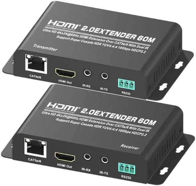 Main image of Up to 60m / 197Ft, Utra HD 4Kx2K@60Hz HDMI Extension Over IP Cat5e/6 with Dual IR Support Super Cascade HDR YUV4:4:4 18Gbps HDCP2.2  HDMI2.0 Extender Converter Transmitter