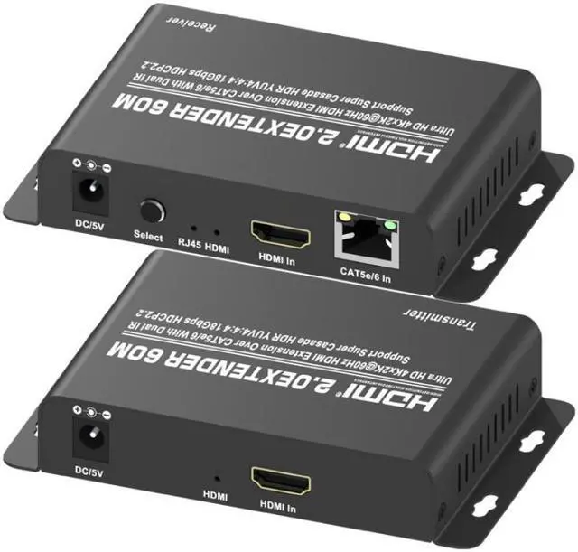 Alt view image 2 of 7 - Up to 60m / 197Ft, Utra HD 4Kx2K@60Hz HDMI Extension Over IP Cat5e/6 with Dual IR Support Super Cascade HDR YUV4:4:4 18Gbps HDCP2.2  HDMI2.0 Extender Converter Transmitter