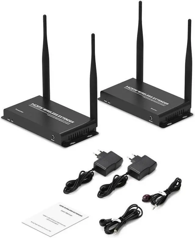 Alt view image 4 of 7 - (1 SENDER and 2 RECEIVERS kit)  Up to 656Ft Wireless 1080P 60Hz Video Extender with Local Pass-through HDMI Loop-out Transmitter Receiver kit 200m with IR remote