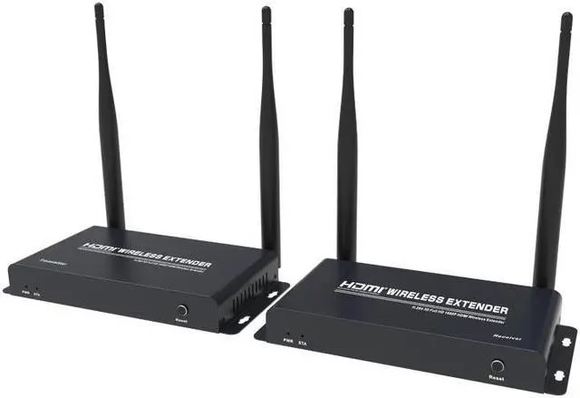 Alt view image 7 of 7 - (1 SENDER and 2 RECEIVERS kit)  Up to 656Ft Wireless 1080P 60Hz Video Extender with Local Pass-through HDMI Loop-out Transmitter Receiver kit 200m with IR remote