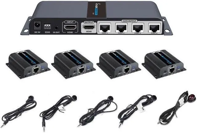 Alt view image 2 of 7 - Up to 40m, LKV714Pro 1x4 HDMI Splitter Extender Device 1080P@60HZ Over CAT6/6A/7/8 Enternet Cable, Transmission up to 131ft with Loop-Out Local Display,Support IR Remote Control,EDID Function
