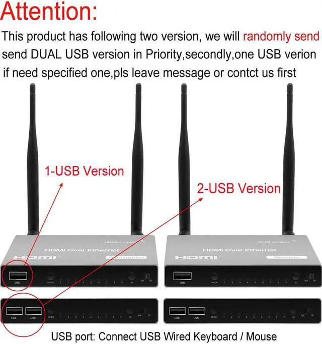 Alt view image 3 of 6 - Up to 656Ft, Wireless 1080P@60Hz USB KVM Video Extender with Local Pass-through HDMI Loop-out Transmitter Receiver kit 200m with IR remote Splitter Switch PC To Multi TV