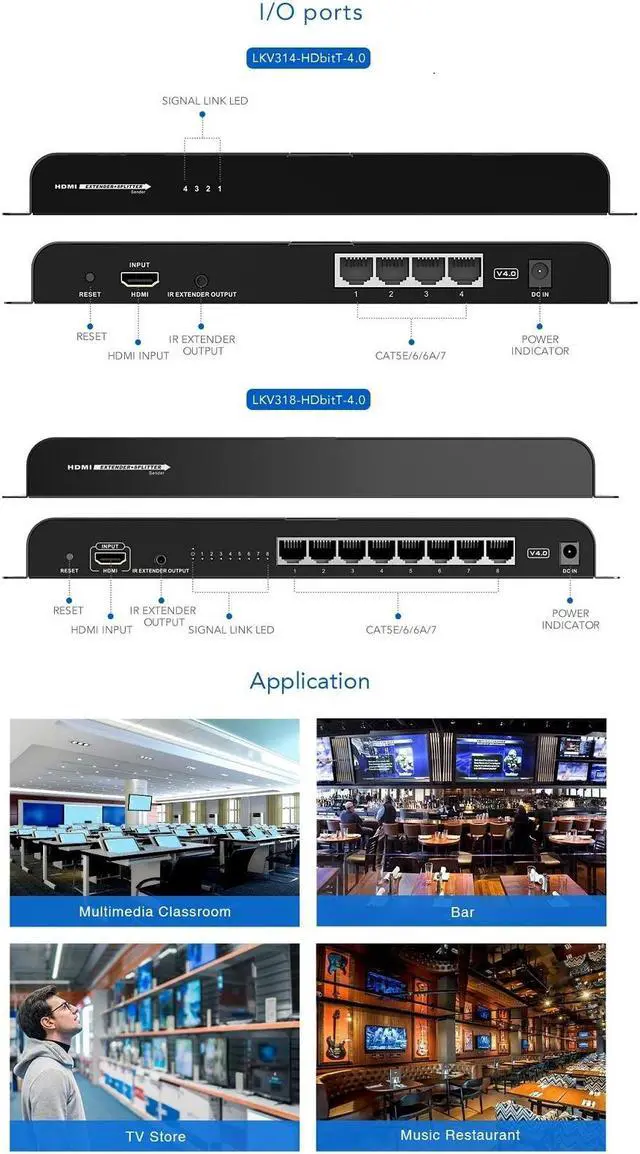 Alt view image 7 of 8 - Up to 394Ft, 1x8 HDMI Splitter Extender 1080P 1 Transmitter 8 Receivers Over RJ45 CAT5e/6 120m Extension With IR Remote LKV318-HDbitT-4.0