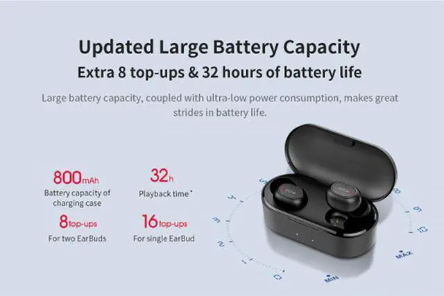 Alt view image 5 of 7 - QCY T2S 2019 new Dual TWS Bluetooth 5.0 Wireless Earphone Wireless Charging with 800mAh Charging Box -Black
