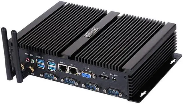 Alt view image 3 of 4 - Fanless Industrial PC, Mini Computer, Intel Celeron 1037U, HUNSN IM02, WiFi, BT, VGA, HDMI, 2 x LAN, 4 x COM RS232, 4 x USB2.0, 4 x USB3.0, Barebone, NO RAM, NO Storage, NO System