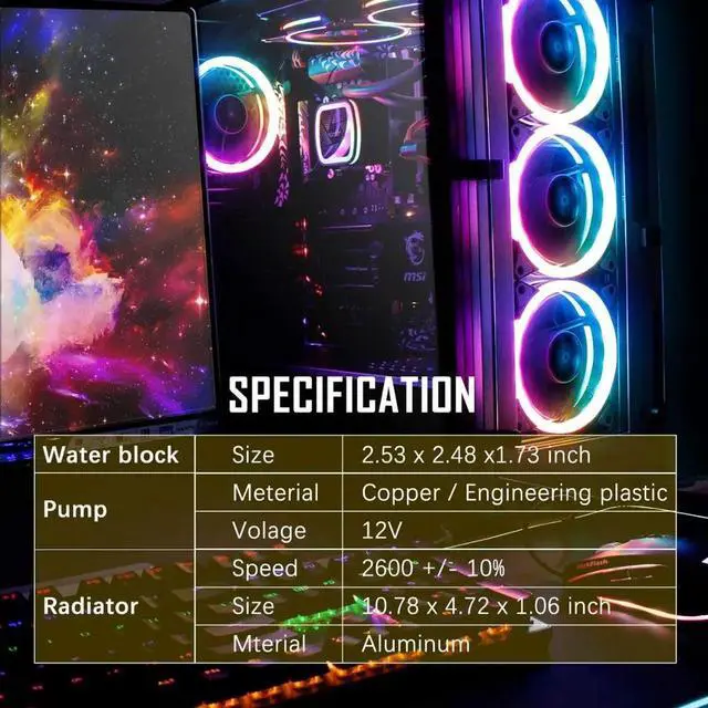 Alt view image 5 of 5 - PC Case Water Cooling Computer CPU Fan Water Cooler Radiator integrated Liquid Cooling for  LGA 2011/115x/AM3/AM4