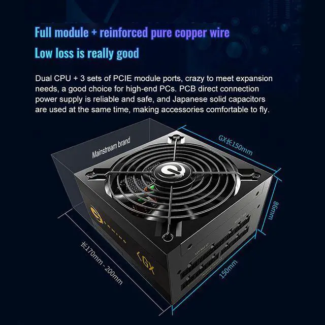 Alt view image 4 of 7 - 850W PSU Unit Full Modular Power Supply 80 Plus Gold PSU for PC E-Sport Power Supplies for Computer Gaming ATX 12V 140mm Fan PC Power Supply G8