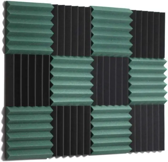 Alt view image 2 of 2 - 2" Dark Green and Black Acoustic Wedge Soundproofing Studio Tiles 12 pack