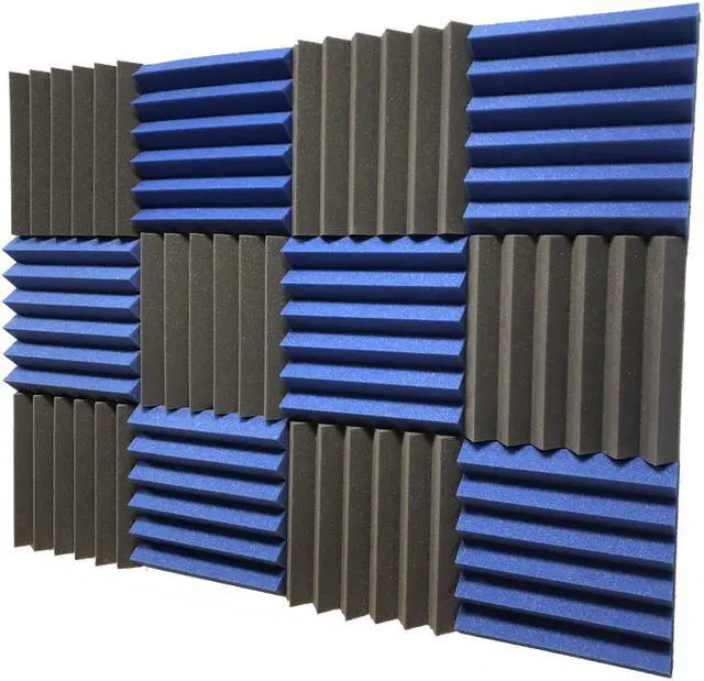 Alt view image 4 of 5 - 2" Blue and Black Acoustic Wedge Soundproofing Studio Tiles 12 pack