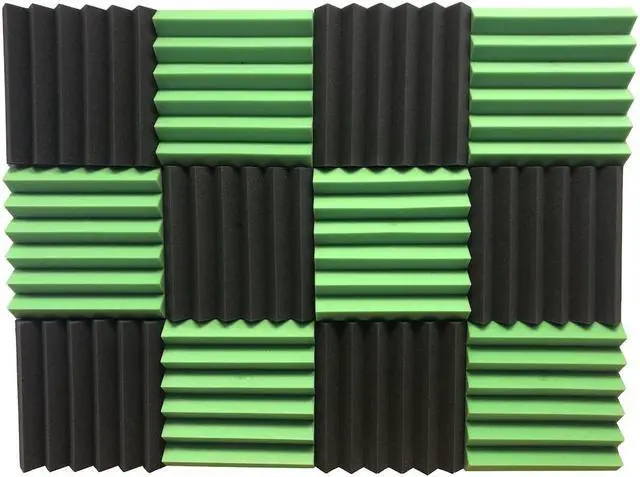 Alt view image 4 of 4 - 2" Green and Black Acoustic Wedge Soundproofing Studio Tiles 12 pack