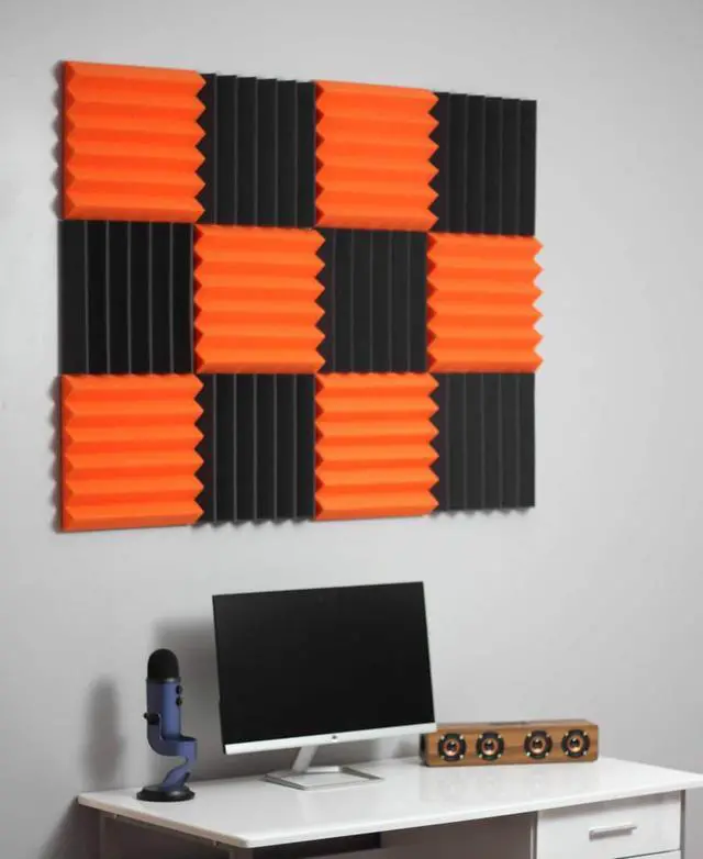 Alt view image 2 of 3 - 2" Orange and Black Acoustic Wedge Soundproofing Studio Tiles 12 pack