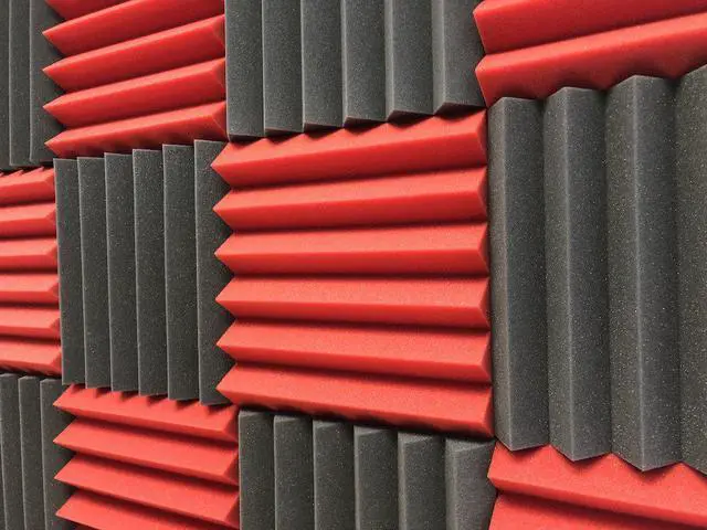 Alt view image 4 of 4 - 2" Red and Black Acoustic Wedge Soundproofing Studio Tiles 12 pack