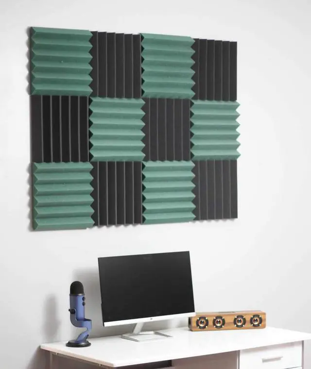 Main image of 2" Dark Green and Black Acoustic Wedge Soundproofing Studio Tiles 12 pack