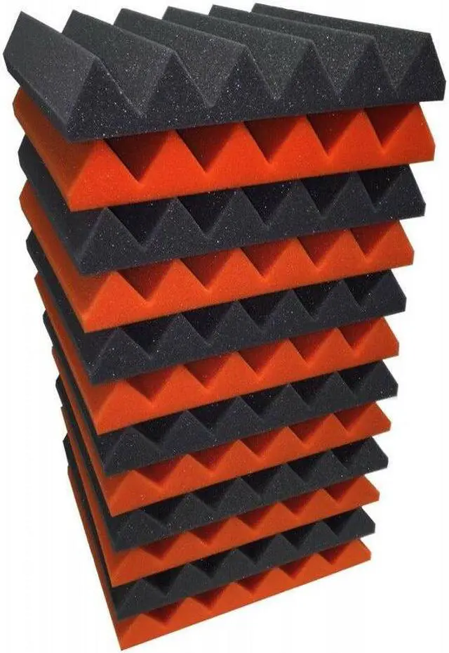 Alt view image 3 of 3 - 2" Orange and Black Acoustic Wedge Soundproofing Studio Tiles 12 pack