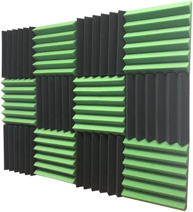 Main image of 2" Green and Black Acoustic Wedge Soundproofing Studio Tiles 12 pack