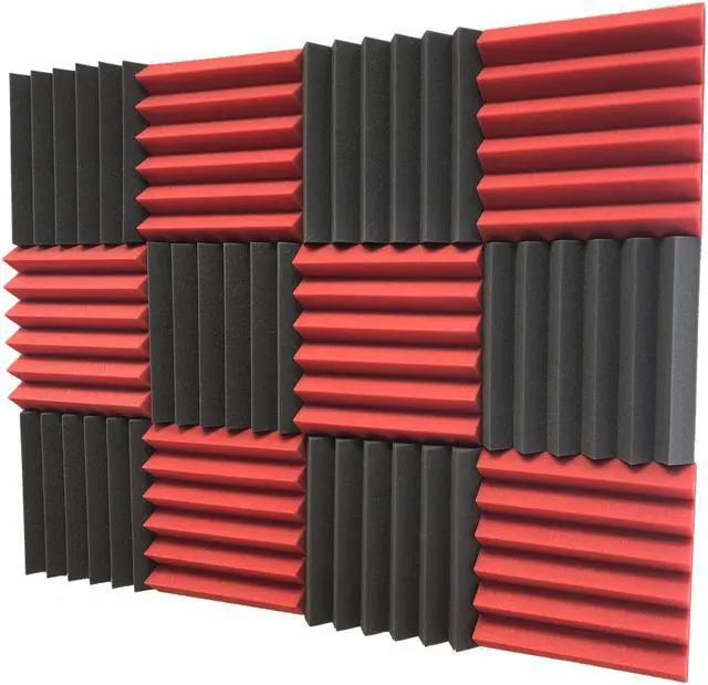 Main image of 2" Red and Black Acoustic Wedge Soundproofing Studio Tiles 12 pack