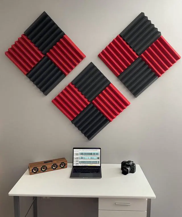 Alt view image 2 of 4 - 2" Red and Black Acoustic Wedge Soundproofing Studio Tiles 12 pack