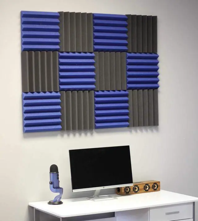 Main image of 2" Blue and Black Acoustic Wedge Soundproofing Studio Tiles 12 pack