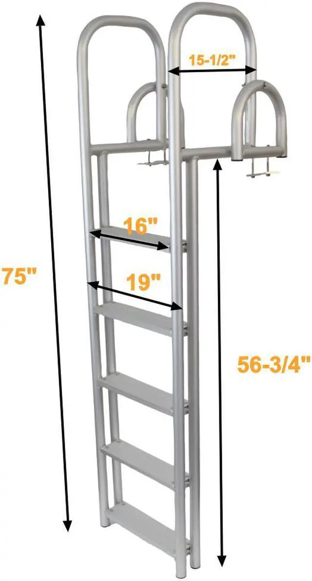 Alt view image 3 of 3 - 5-Step Heavy Duty Dock Ladder Anodized Aluminum Flip Up