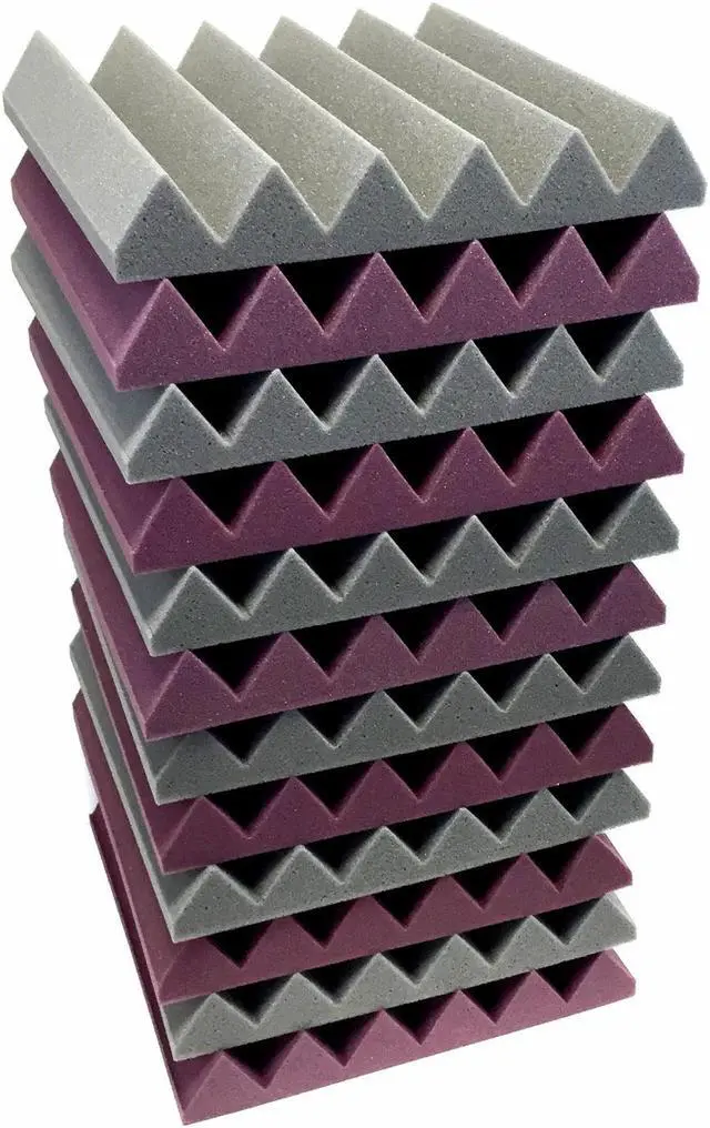 Alt view image 2 of 3 - Soundproof Store, 2x12x12-12PK Acoustic Wedge Sound Dampening Studio Foam, BURGUNDY/CHARCOAL