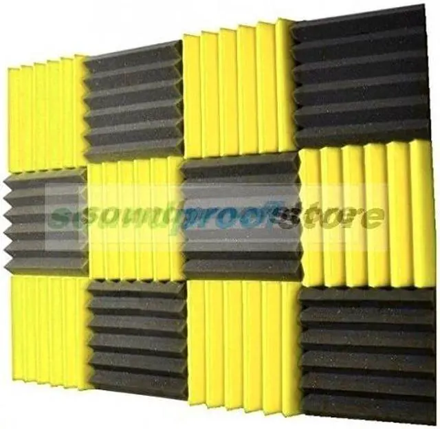 Main image of 2x12x12-12PK YELLOW/CHARCOAL Acoustic Wedge Soundproofing Studio Foam