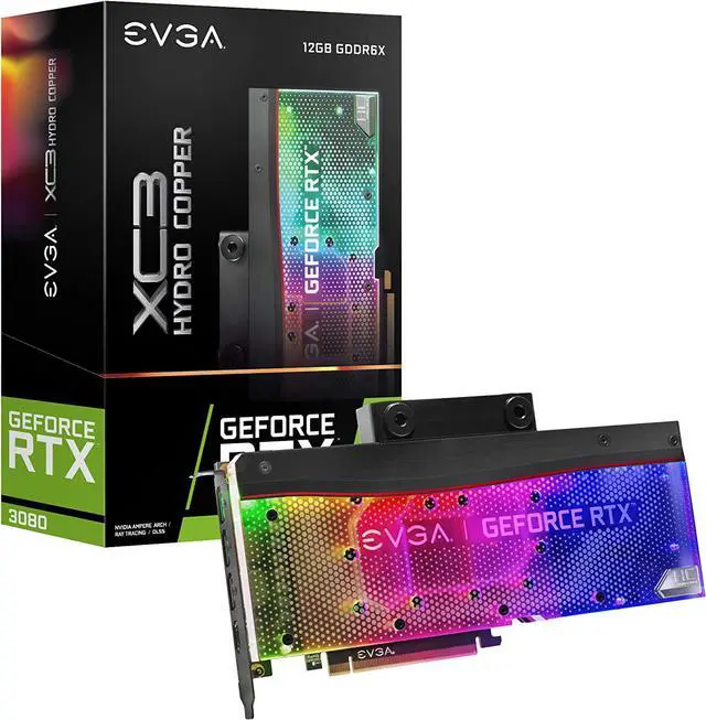 Main image of EVGA GeForce RTX 3080 12GB XC3 Ultra Hydro Copper Gaming, 12G-P5-4869-KL, 12GB GDDR6X, ARGB LED, Metal Backplate, LHR