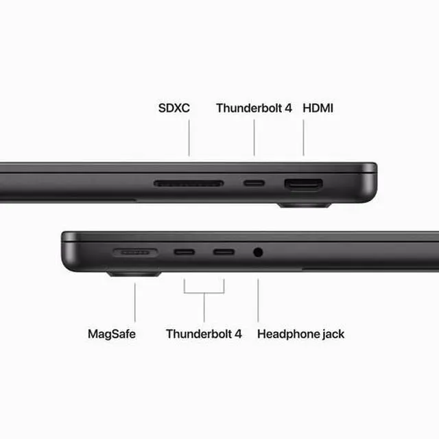 Alt view image 2 of 7 - Apple MacBook Pro 14-inch (2023) - M3 - Apple M3 Max chip: 14core CPU/30Core GPU - 4TB - Silver - 96GB RAM - 3 Thunderbolts 4 ports Space Black Grade C