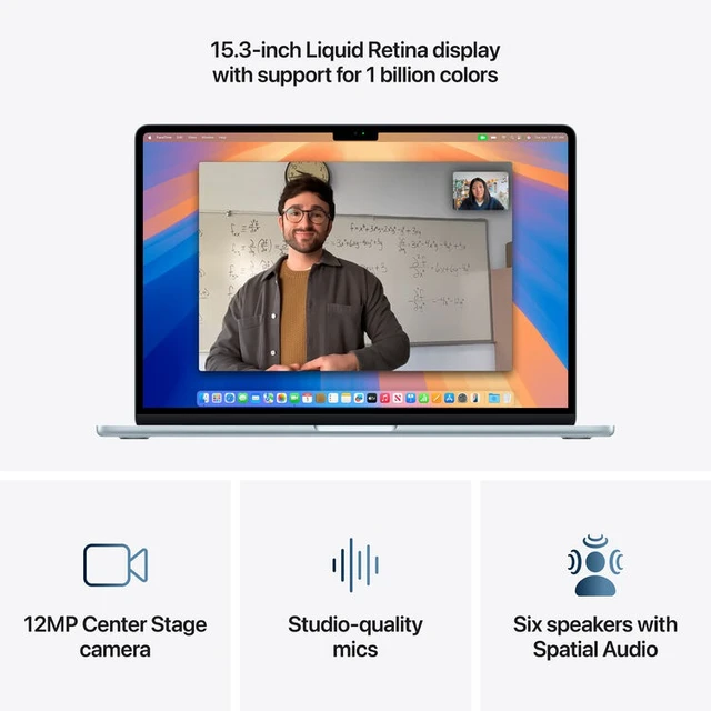 Alt view image 4 of 7 - Apple MacBook Air (2025) 15.3-inch - Apple M4 Chip: 10-Core CPU/10-Core GPU - 1TB - Sky Blue - 16GB RAM - 15.3 Inch - MC7C4LL/A Excellent