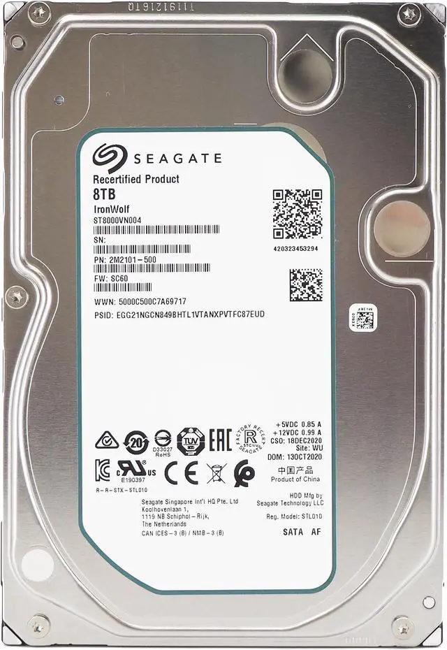 Alt view image 2 of 8 - Seagate ST8000VN004 IronWolf ST8000VN004 8 TB Hard Drive - 3.5" Internal - SATA (SATA/600) - Conventional Magnetic Recording (CMR) Method