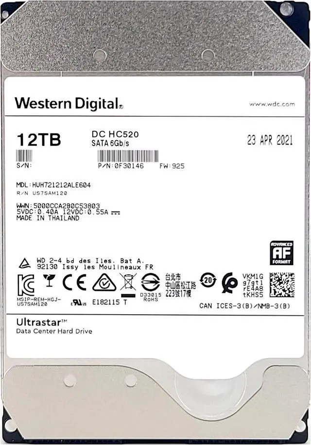 Alt view image 5 of 5 - Western Digital Ultrastar 12TB DC HC520 7200 RPM SATA 6.0Gb/s 3.5" Data Center Internal Hard Drive - 0F30146