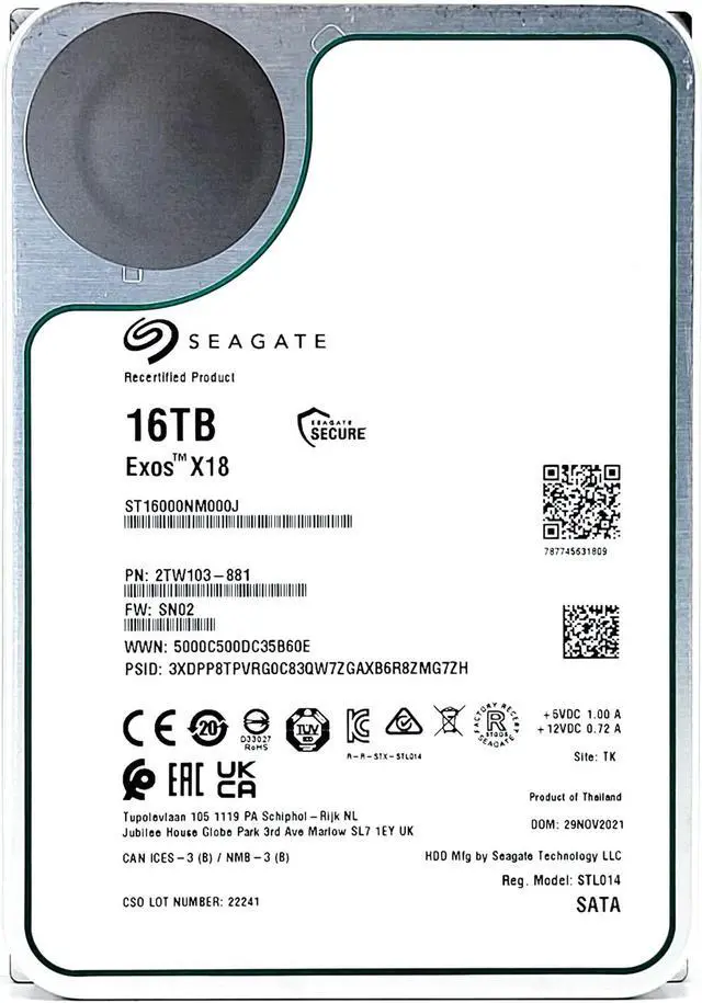 Alt view image 6 of 6 - Seagate 16TB HDD Exos X16 7200 RPM 512e/4Kn SATA 6Gb/s 256MB Cache 3.5-Inch Enterprise Hard Drive (ST16000NM001G) (ST16000NM001G)